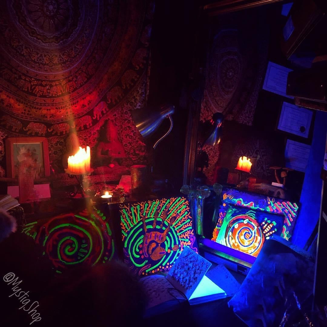 UV Painting: “Healer’s Hand” Framed with UV Lights (24”x36”)