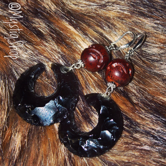 🌙Black Obsidian Crescent Moon Earrings