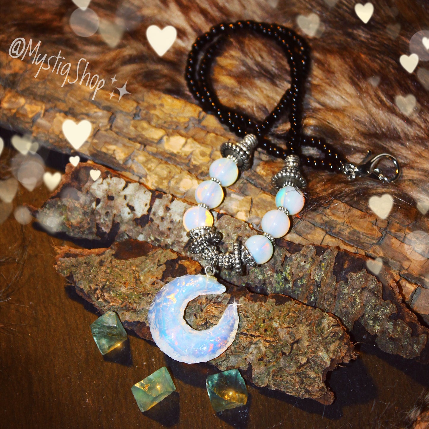 🌙Opalite & Moonstone CrescentMoon Necklace