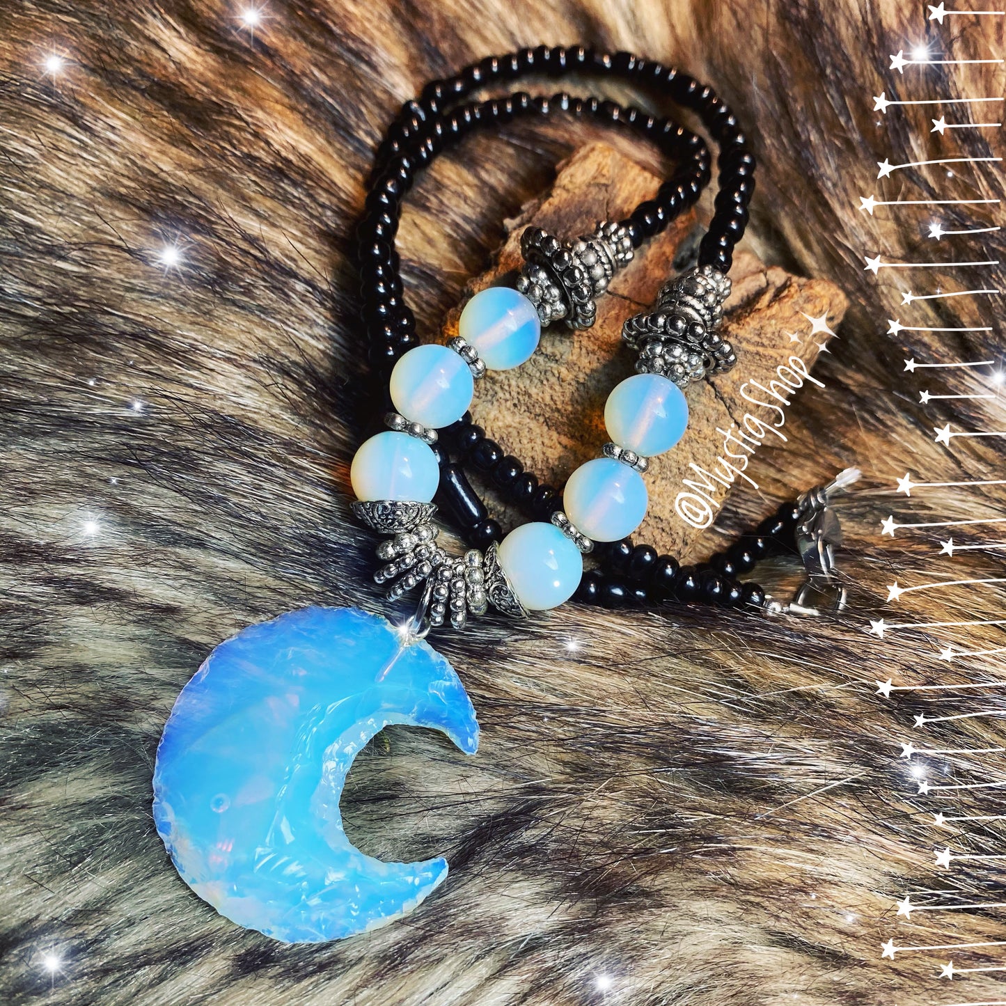 🌙Opalite & Moonstone CrescentMoon Necklace