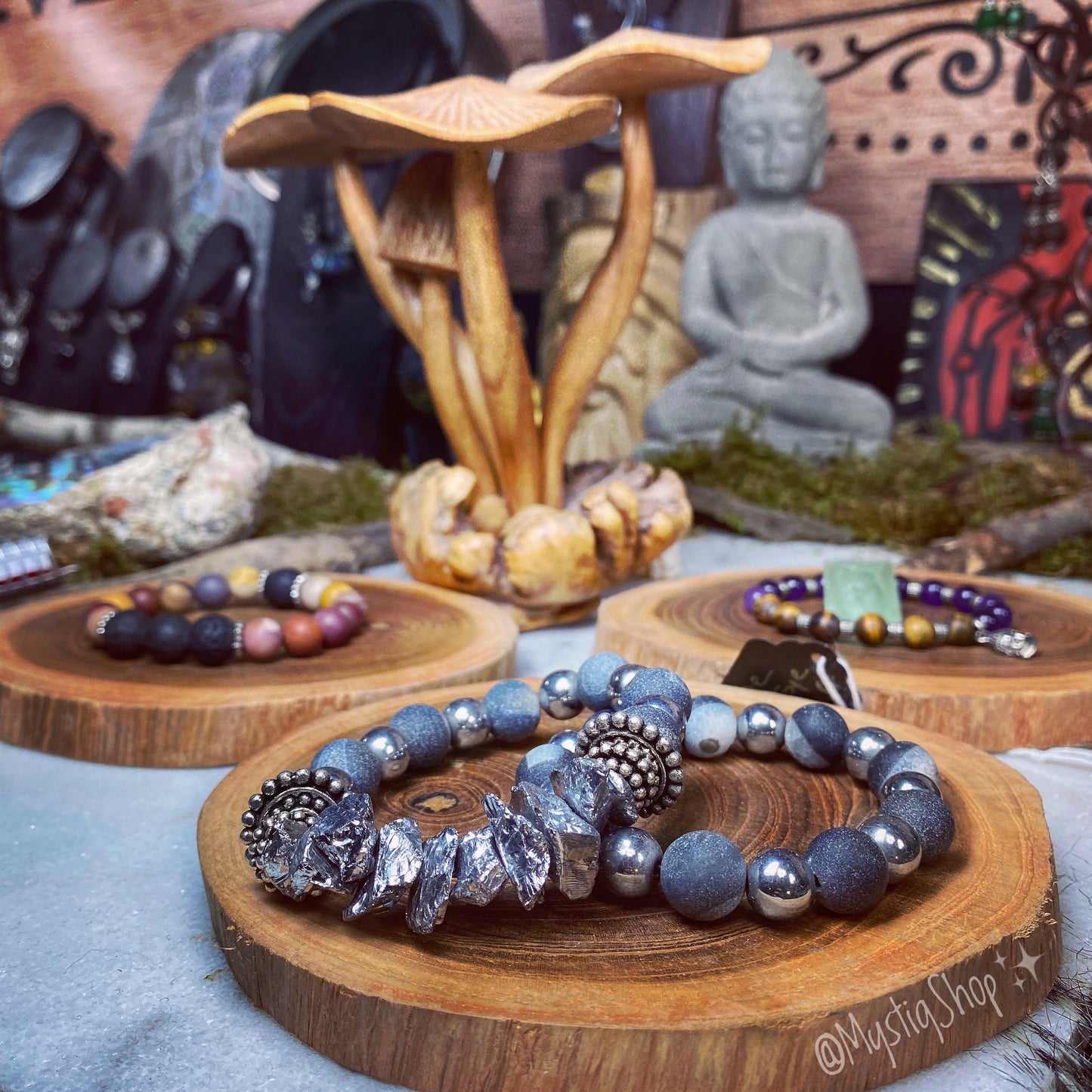 Pyrite Chunk / Hematite / Grey Agate Bracelet Stack