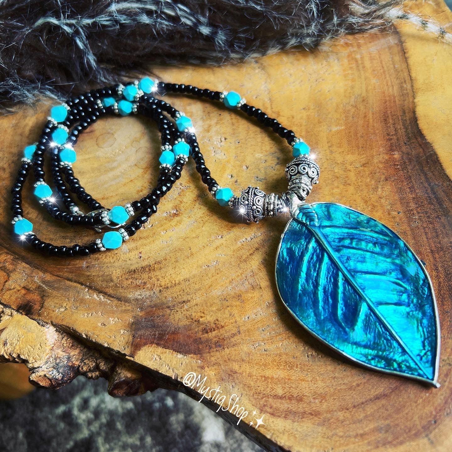 Turquoise Enamel Leaf Necklace