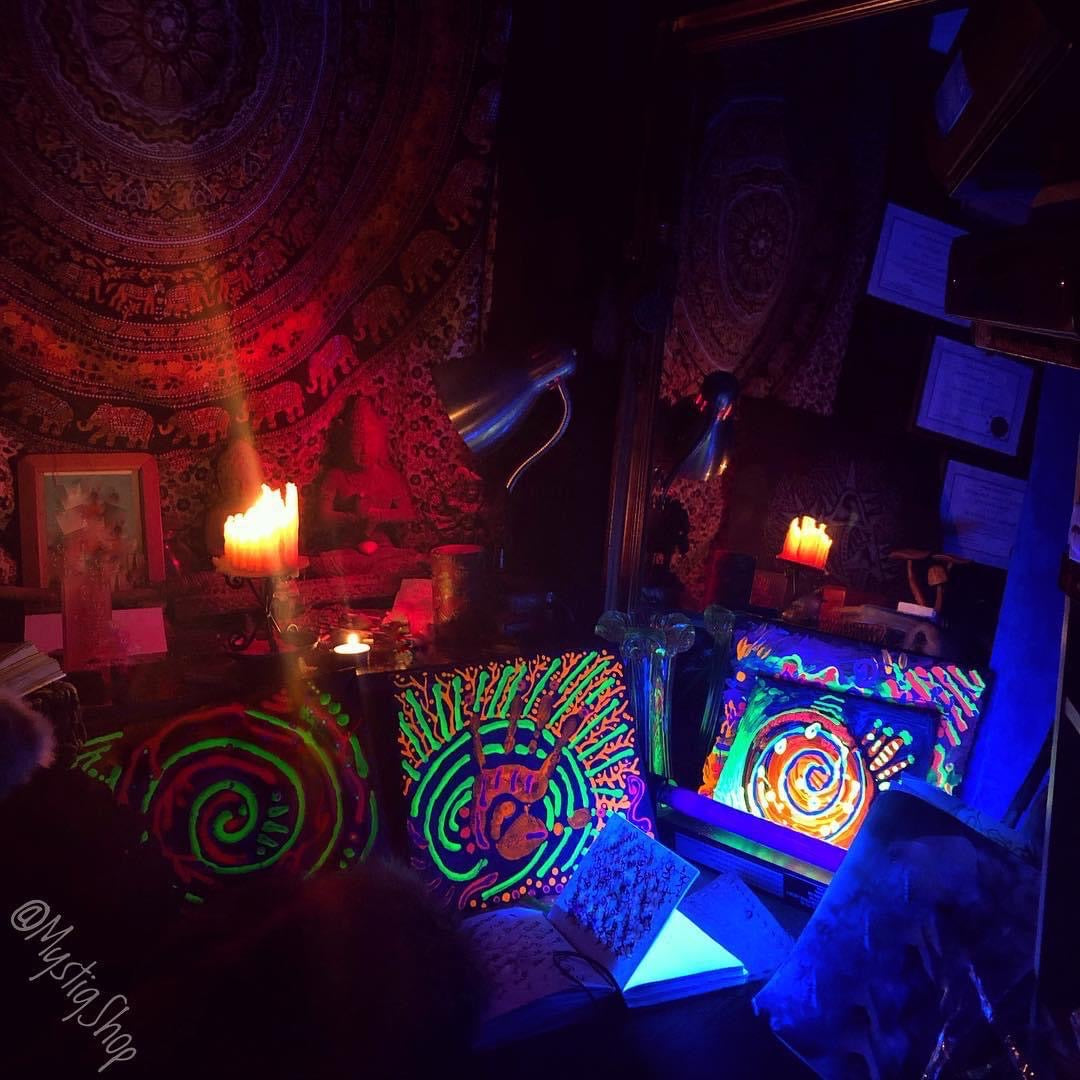 UV Painting: “Healer’s Hand” Framed with UV Lights (24”x36”)