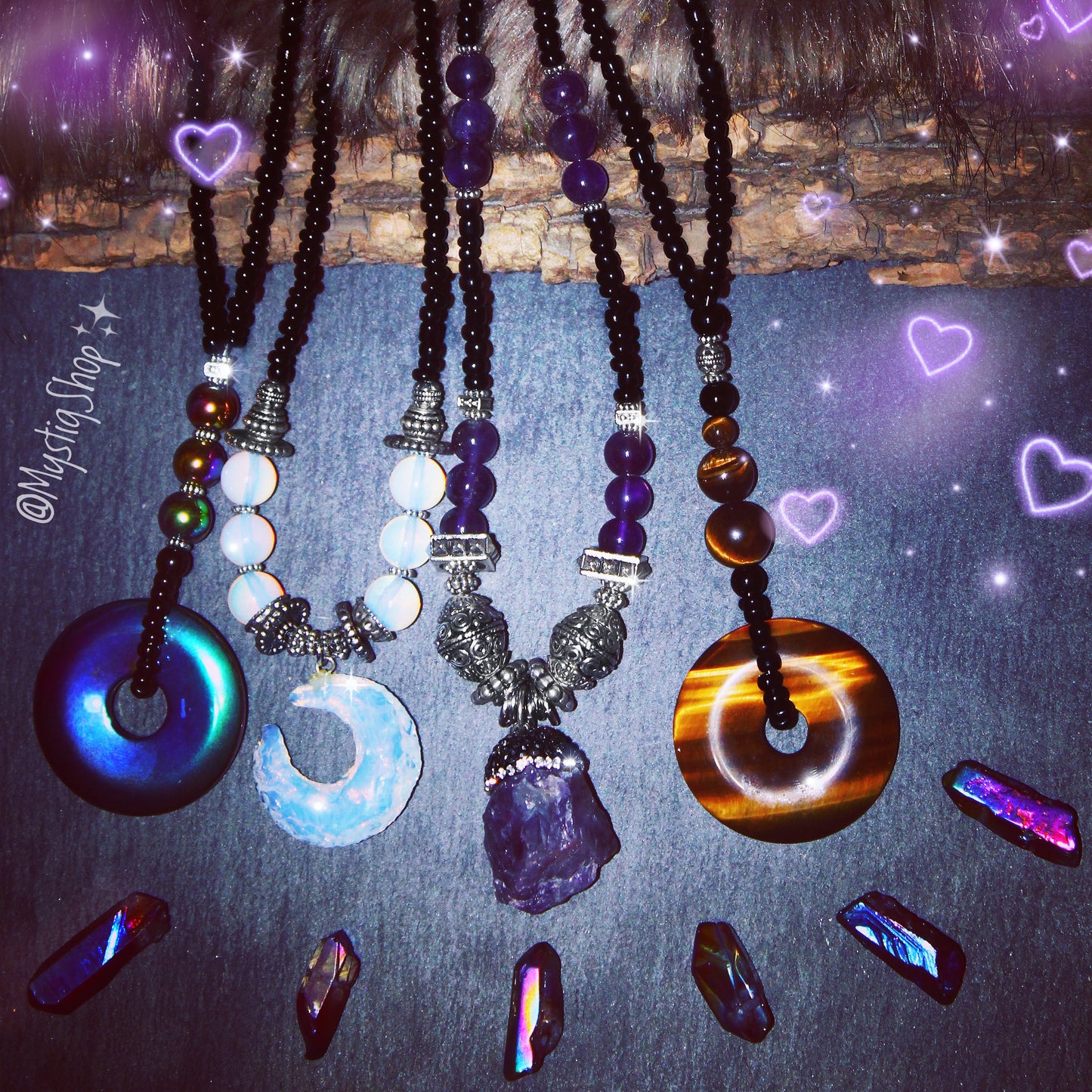 🌙Opalite & Moonstone CrescentMoon Necklace