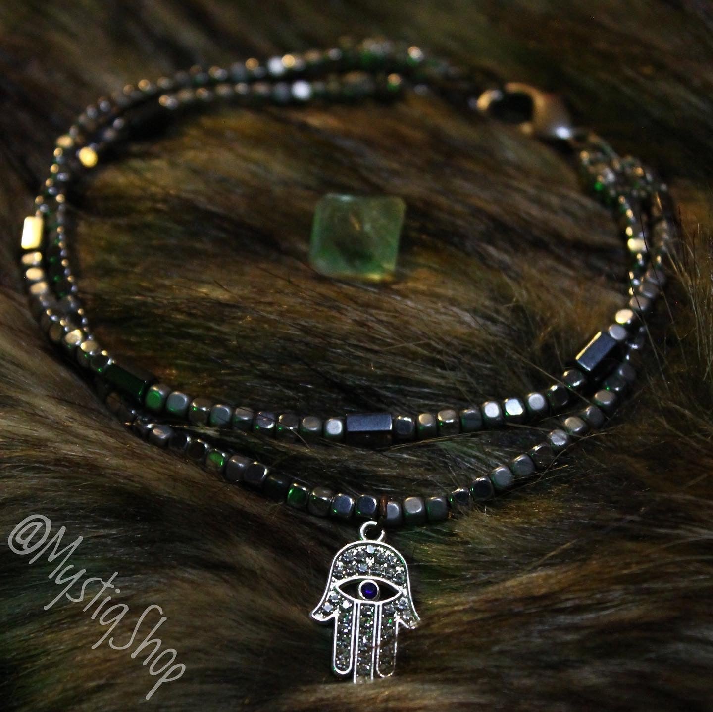 Grounding Hematite Anklet: Hamsa