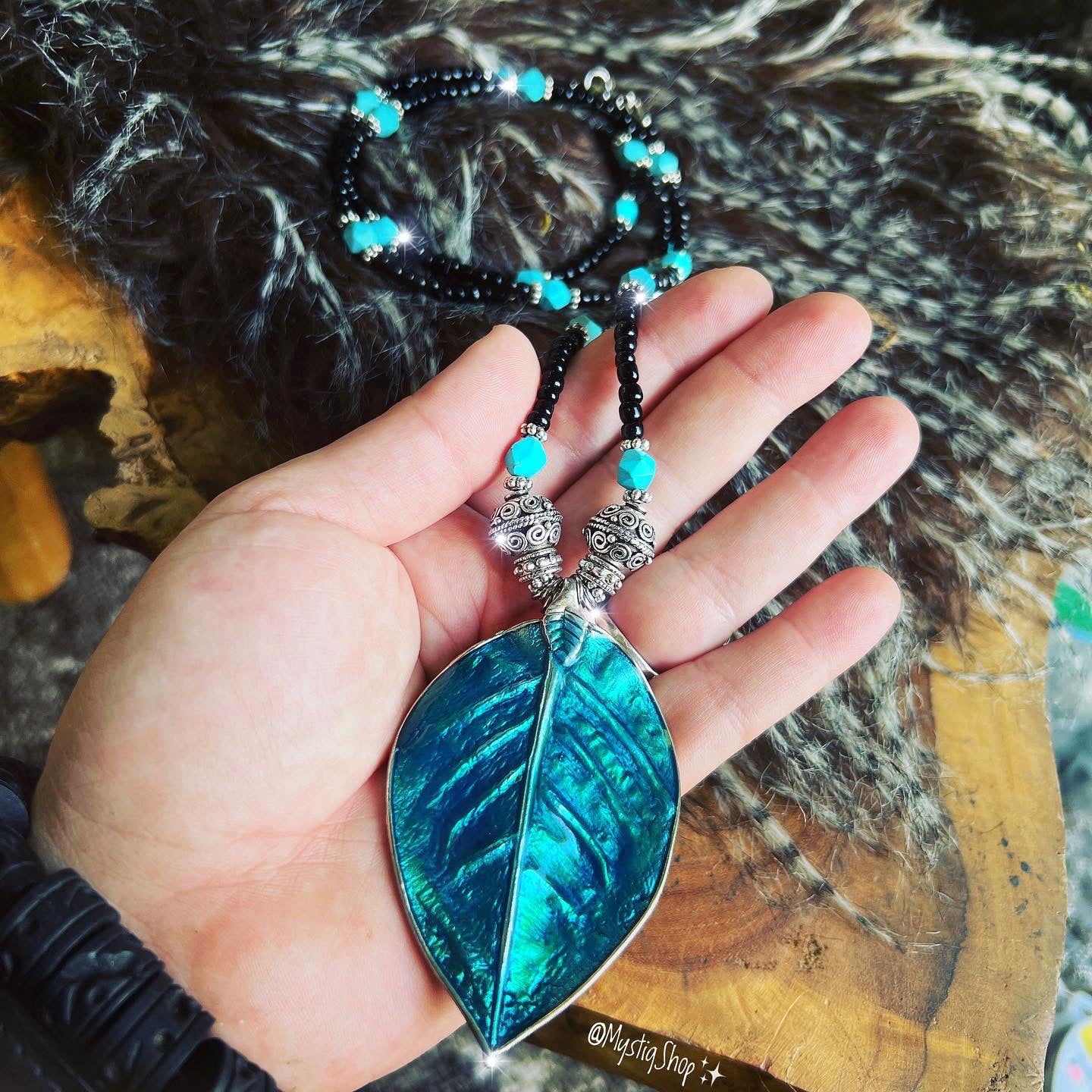 Turquoise Enamel Leaf Necklace