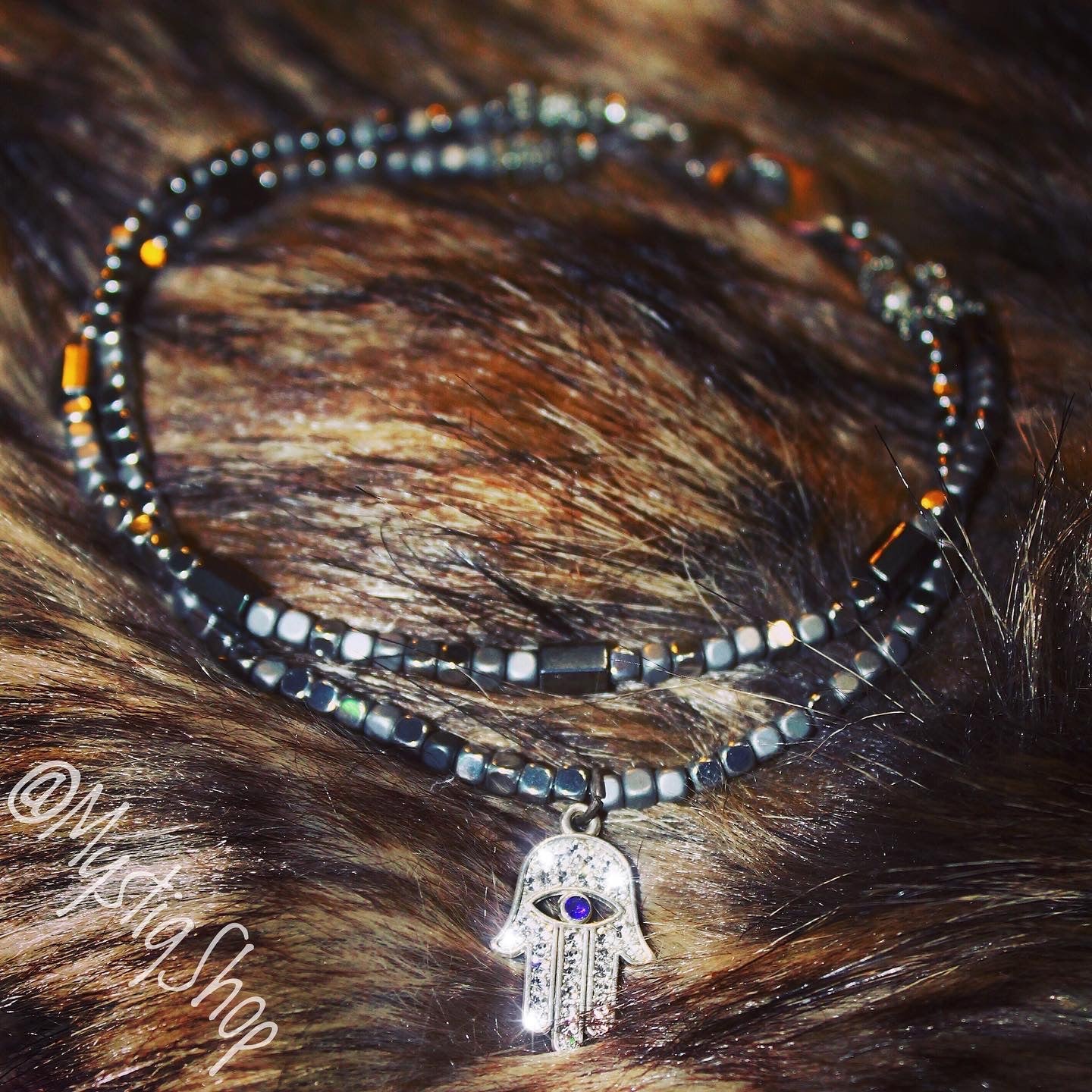 Grounding Hematite Anklet: Hamsa