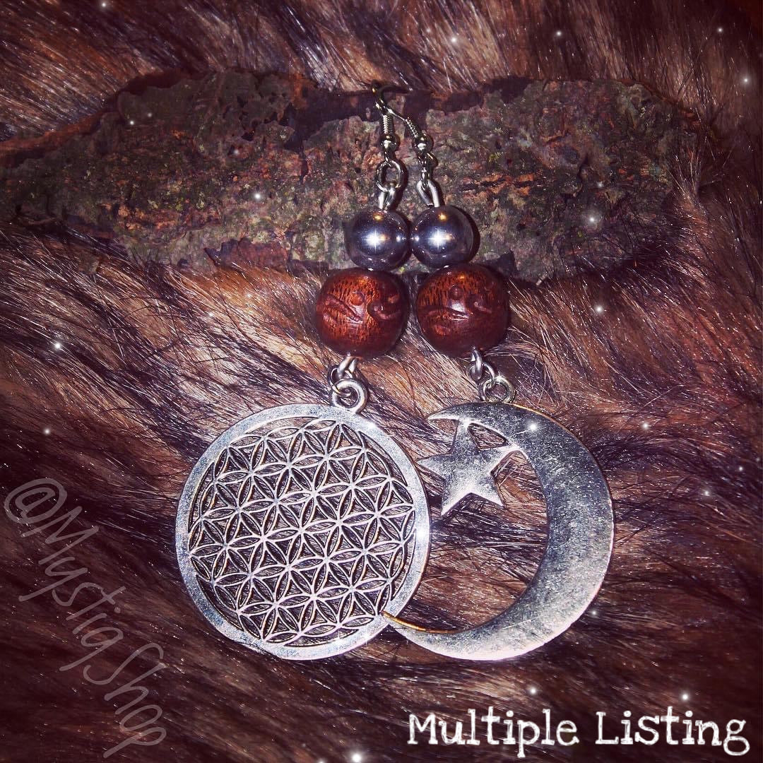 🌙Mismatched Moon and FlowerOfLife Earrings