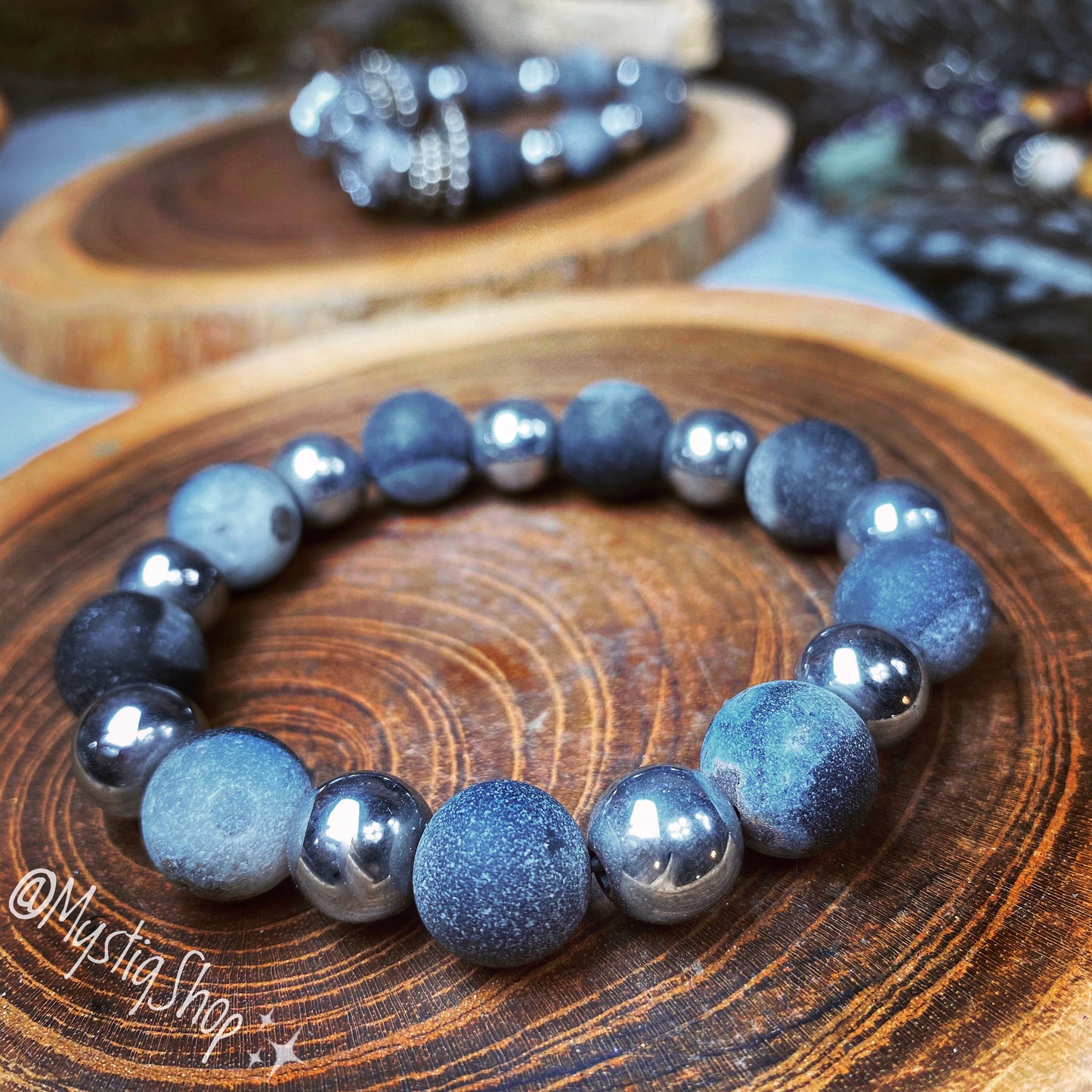 Pyrite Chunk / Hematite / Grey Agate Bracelet Stack