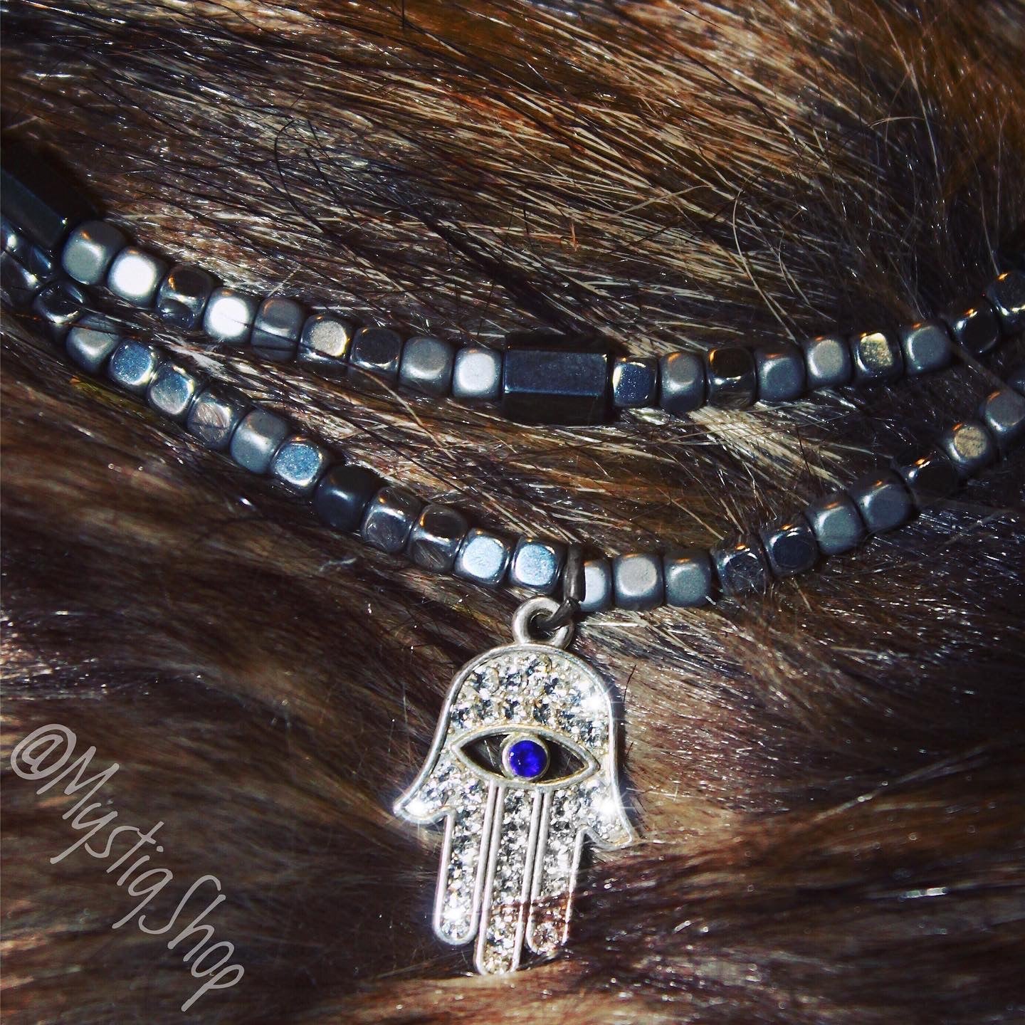 Grounding Hematite Anklet: Hamsa